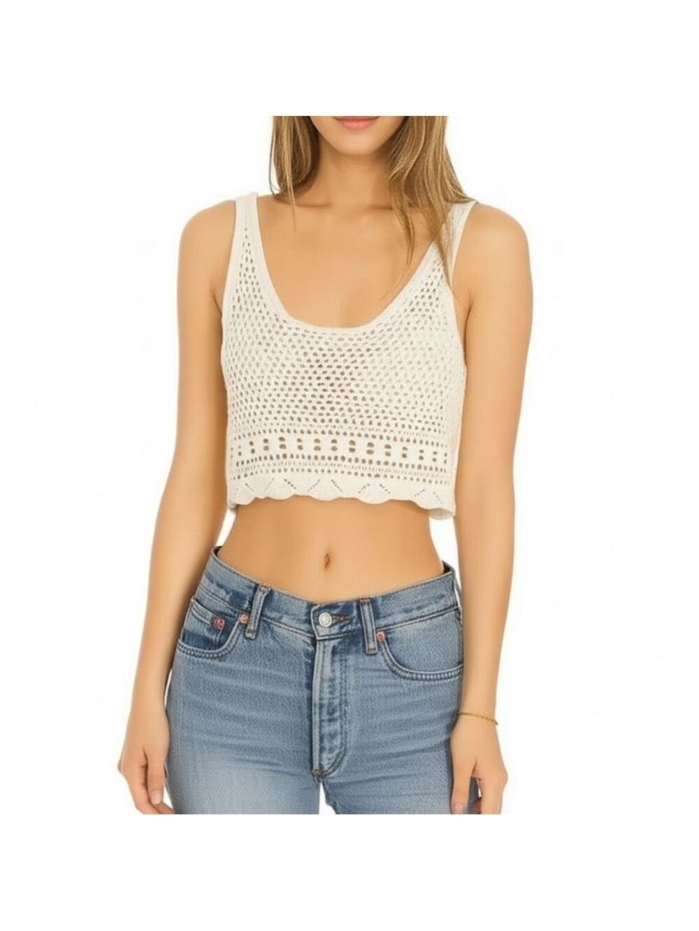 NWT Nordstrom Habitual boho cream crochet sleeveless cropped tank top S